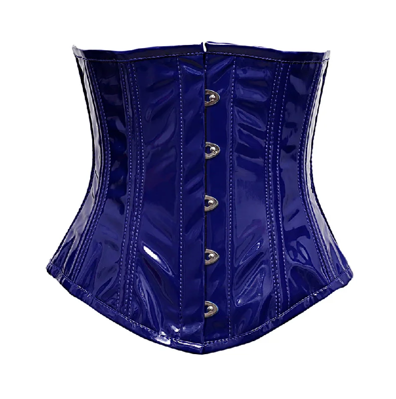 Corset with embroidered trim-Aurtonvic Steel Bone Blue PVC Vinyl Underbust Corset