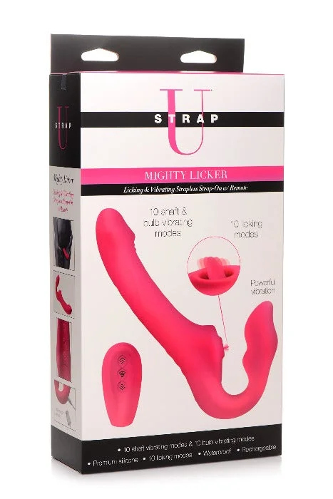 Rechargeable anal pulsing stimulators-Strap U ''Mighty Licker'' 10X Strap On Vibe -Pink