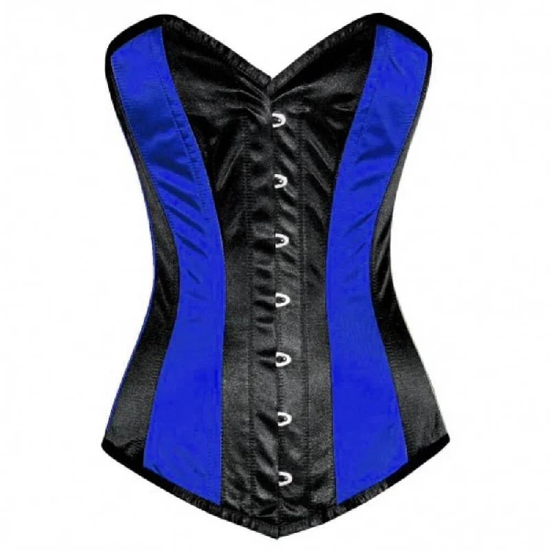 Corset in golden yellow-Blue Black Satin Gothic Burlesque Corset Waist Training LONGLINE Overbust