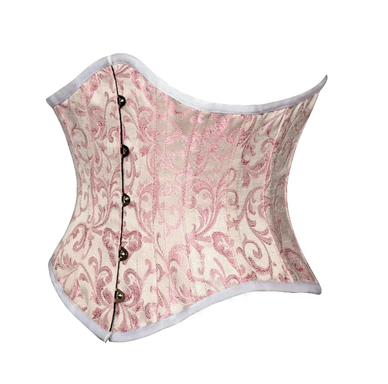 Corset with side zipper-Pink Brocade Gothic Underbust Corset Waist Training Burlesque Costume