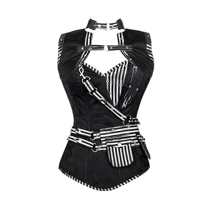 Corset for back support-Thiago Black Steampunk Corset and Jacket