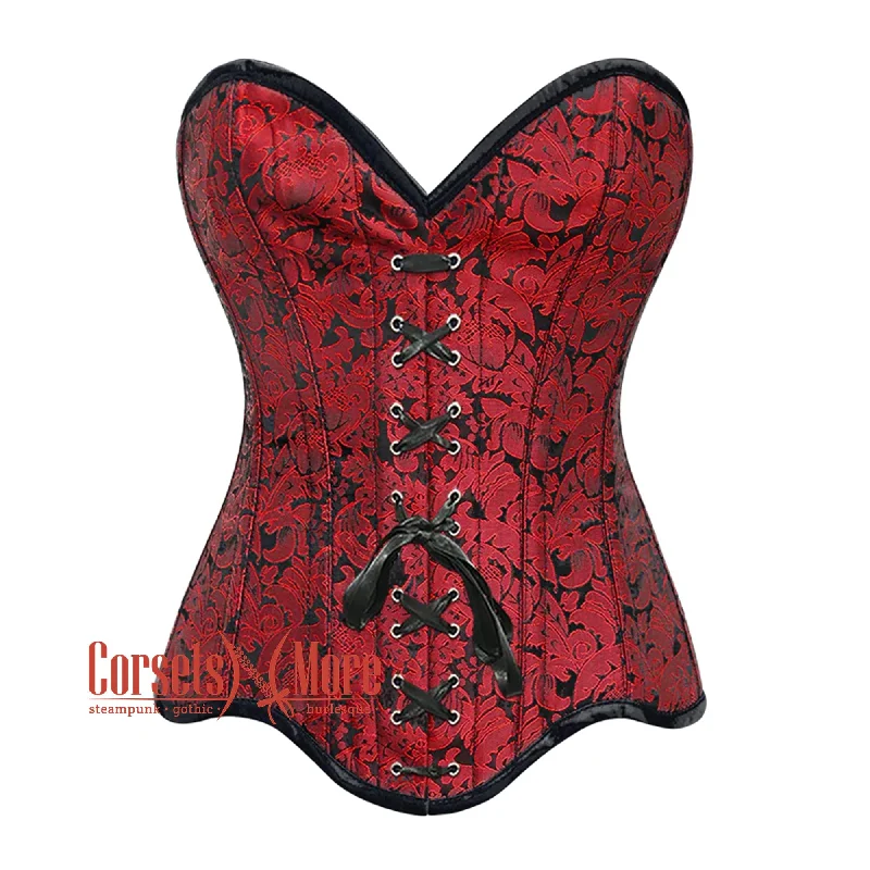 Corset top with halter neck-Plus Size Red Brocade Curvy Design Steampunk Gothic Overbust Corset