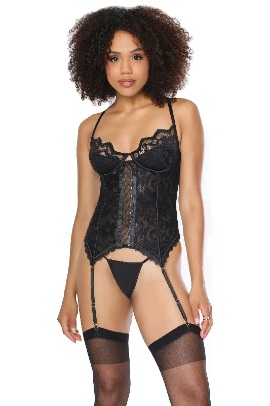 Quiet wearable vibes-Elegant black lace bustier