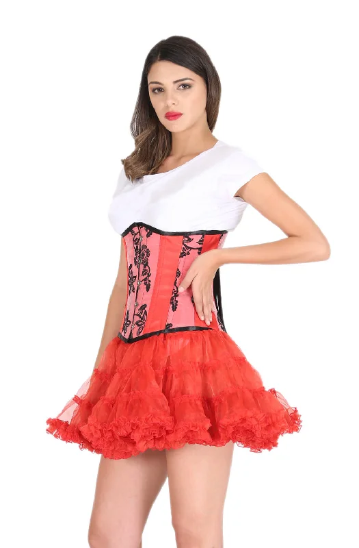 Corset for back pain relief-Red Satin Corset Costume Tissue Flocking Gothic Burlesque Waist Training Valentine  Underbust Bustier Top