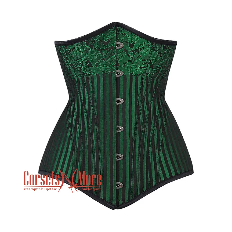 Corset dress for charity event-Plus Size Green And Black Brocade Long Underbust Corset Gothic Costume Bustier Top