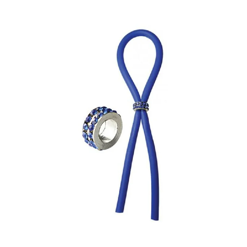 cock ring wired-C-RING LASSO BLUE GEMS BEAD SILICONE BLUE