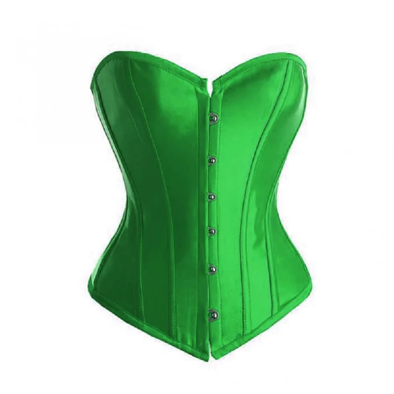 Corset dress for boho style-Green Satin Gothic Burlesque Corset Waist Training Costume Overbust