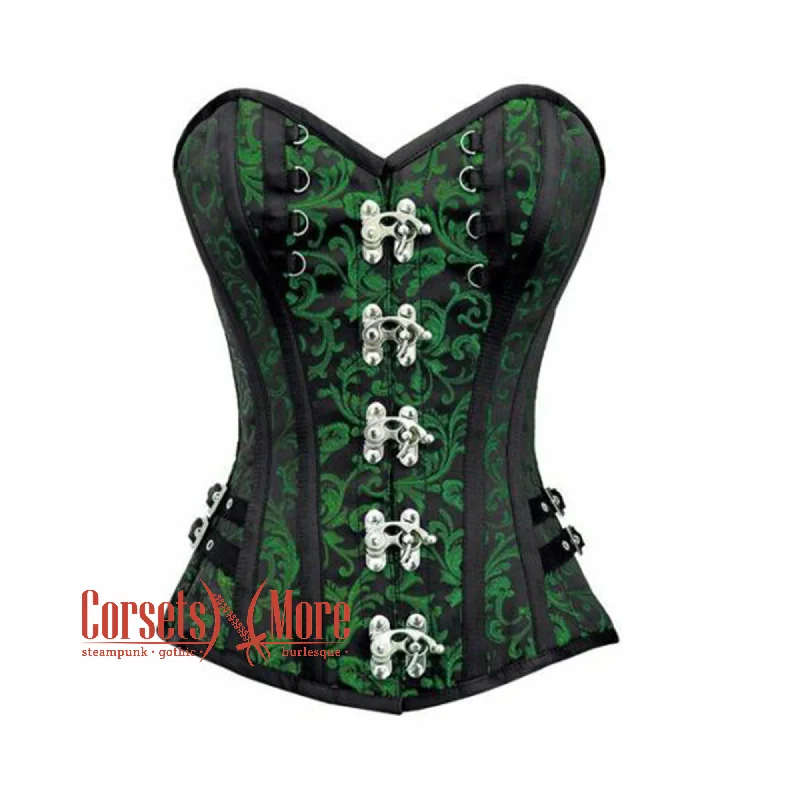 Corset top in mosaic print-Plus Size Green And Black Brocade Overbust Corset