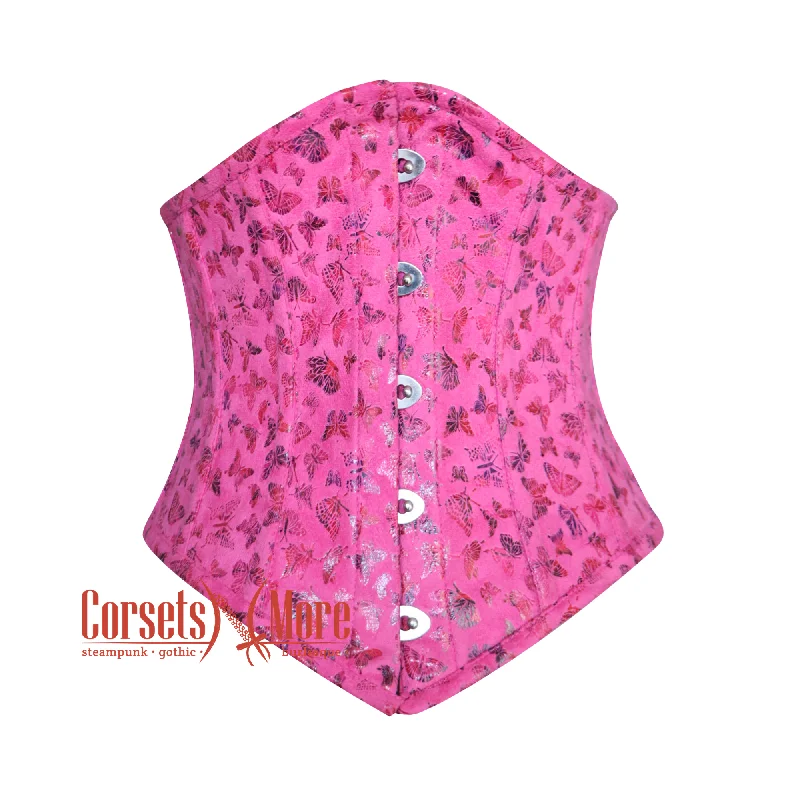 Corset for hourglass figure-Plus Size Butterfly Printed Pink Soft Leather Gothic Underbust Waist Training Corset