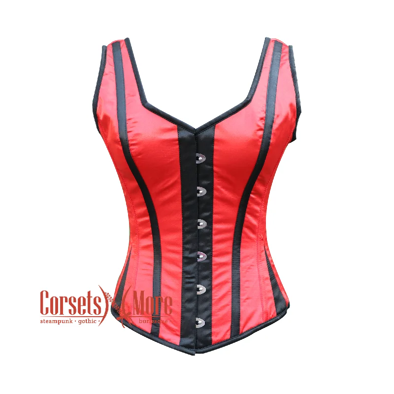 Corset dress with tulle-Red And Black Satin Corset With Shoulder Strap Halloween Top