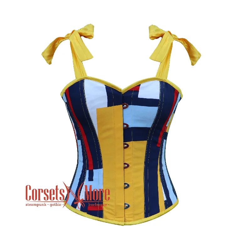 Corset top with scoop neck-Multi Color Printed Corset With Strap Bustier Overbust Top