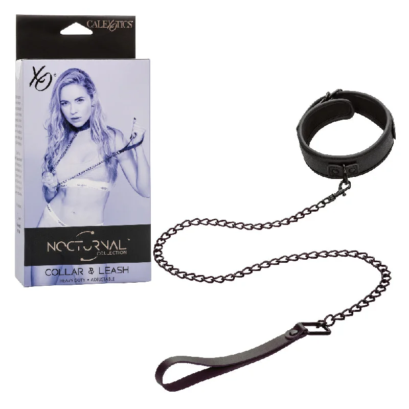 BDSM toy collar features-Nocturnal Collection  Collar and Leash - Black