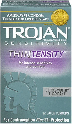 Beginner-friendly anal plugs-Trojan Sensitivity Thintensity - 12 Pack