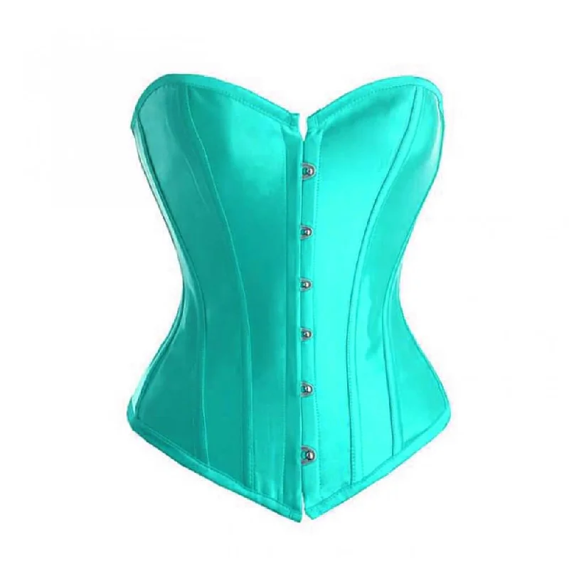 Corset top with keyhole cutout-Baby Blue Satin Gothic Burlesque Corset Waist Training Bustier Overbust