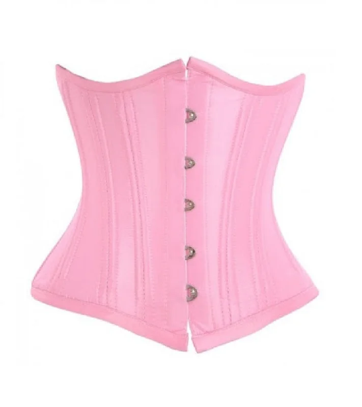 Corset for hourglass figure-Pink Satin Double Bone Underbust Corset Waist Training