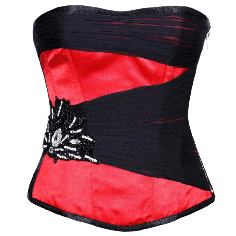 Corset top for clubbing-Ledley Red Satin Overbust Corset