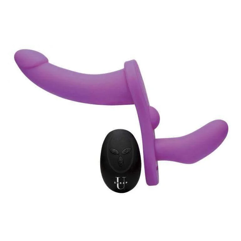 Rechargeable prostate vibes-Double Take 10X Double Penetration Vibrating Strap-on Harness - Purple