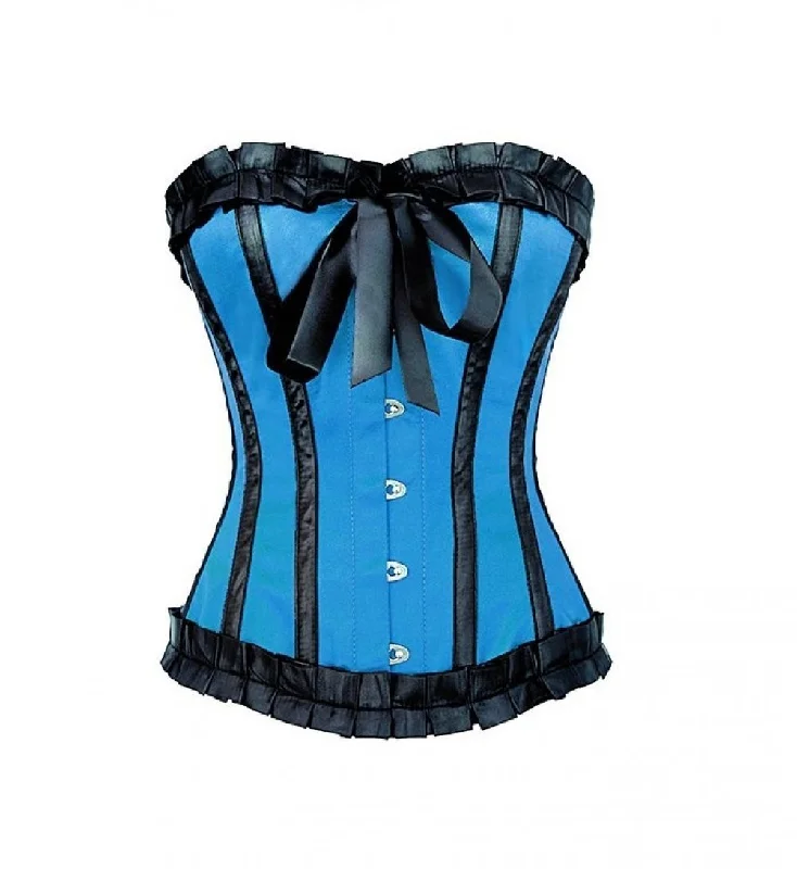 Corset in snakeskin print-Blue Satin Retro Overbust Corset Waist Training Top Only