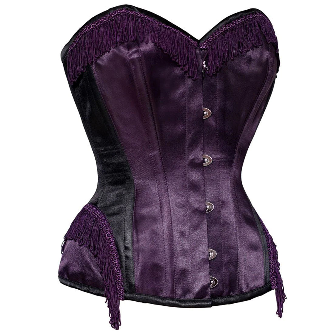 Corset dress for outdoor wedding-Tasseled Queen Overbust Corset in Blackberry Satin