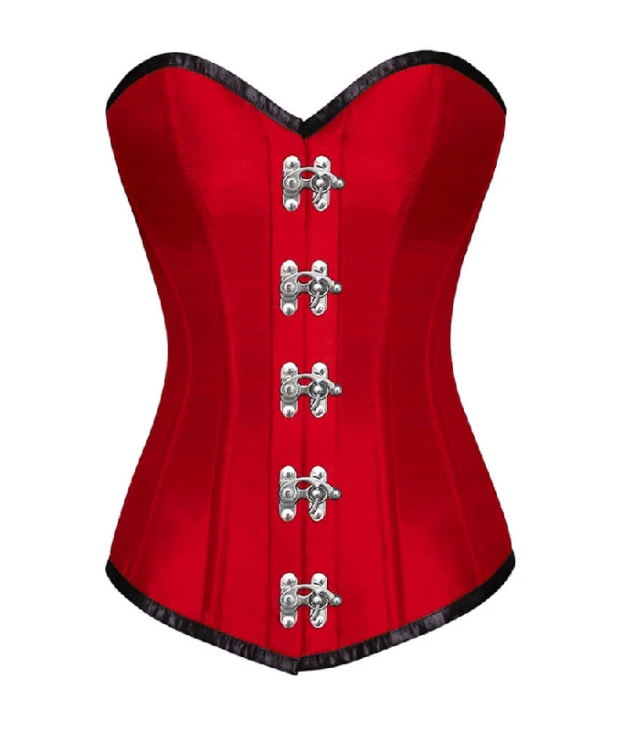 Corset top in ombre design-Red Satin Seal Lock Steampunk Corset Waist Training LONGLINE Overbust