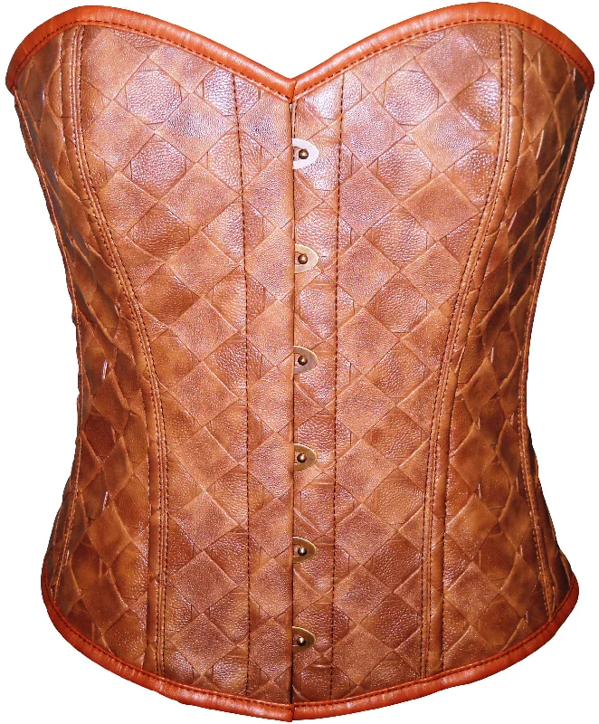 Corset for bridal wear-Sexy Women Brown Faux Leather Front Open Waist Cincher Bustier Overbust Corset Top