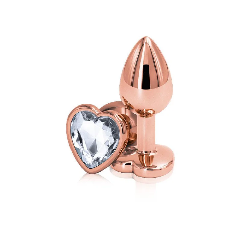 Curved anal massagers-Rear Assets - Rose Gold Heart - Small - Clear