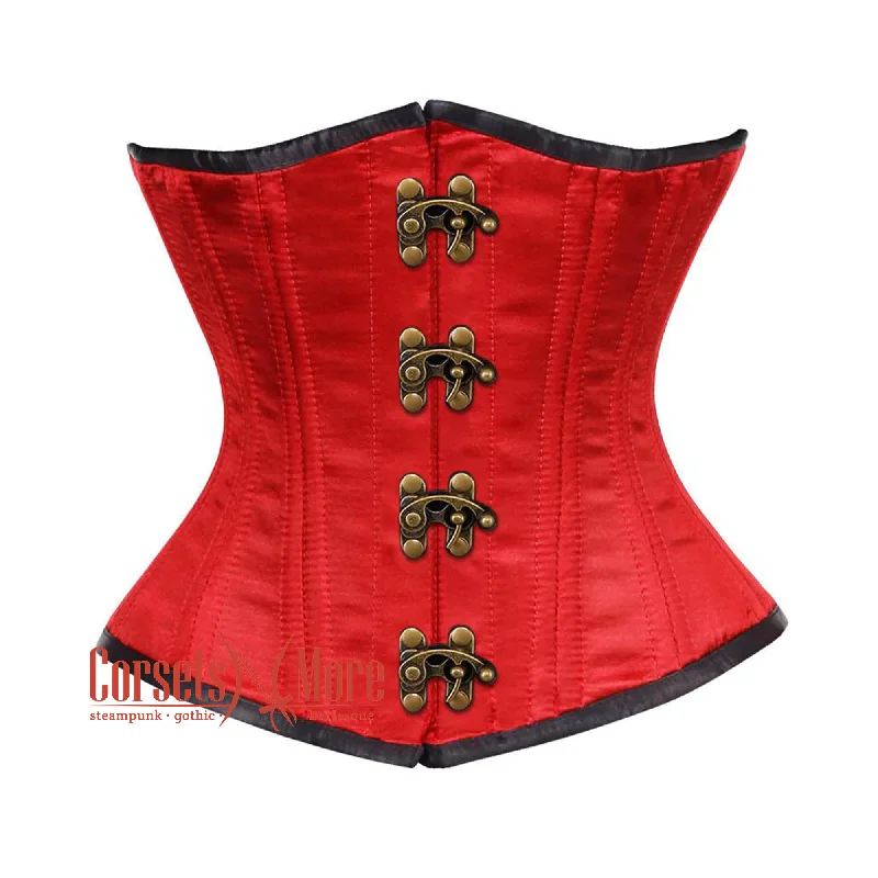 Corset dress for masquerade ball-Red Satin Double Bone Front Antique Clasps Gothic Waist Training Underbust Corset Bustier Top