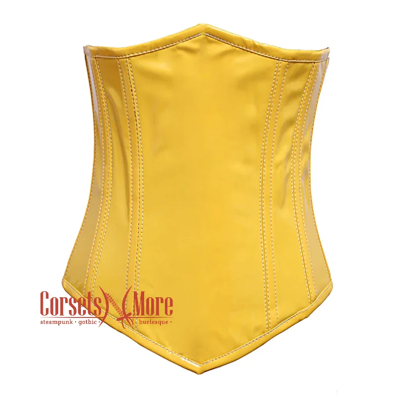 Corset for bridal lingerie-Plus Size Yellow PVC Leather  With Front Close Gothic Long Underbust Waist Training Corset