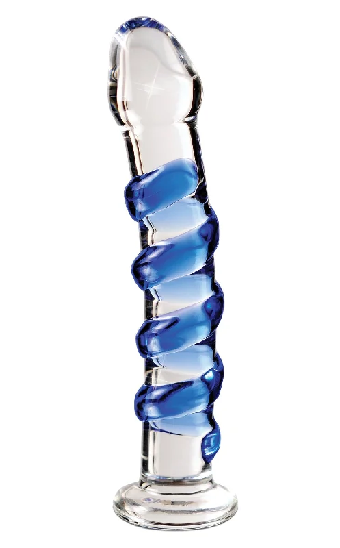 multi-speed-dildo-Icicles 05 Hand Blown Glass Blue Spiral Dildo