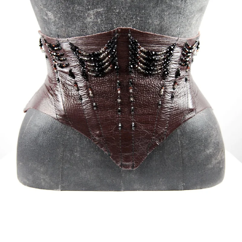 Corset top with sweetheart neckline-THE RHIANON ~ Swag Beaded Raw Leather Cincher Corset Belt