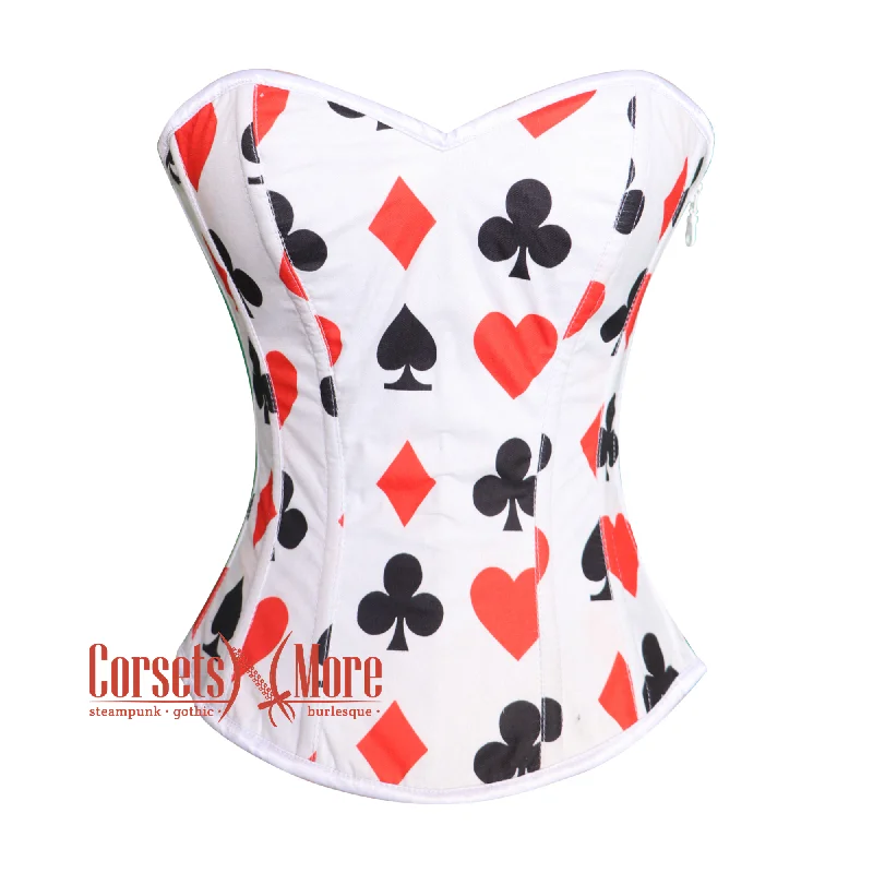 Corset with crisscross lacing-Plus Size Diamond Heart Clubs Spades Print Cotton Burlesque Overbust Costume Bustier Corset Top