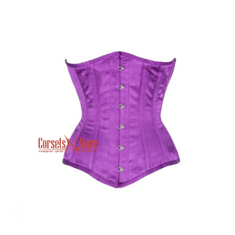 Corset dress with slit-Purple Satin Gothic Burlesque Bustier Waist Training Underbust Corset Pride Costume