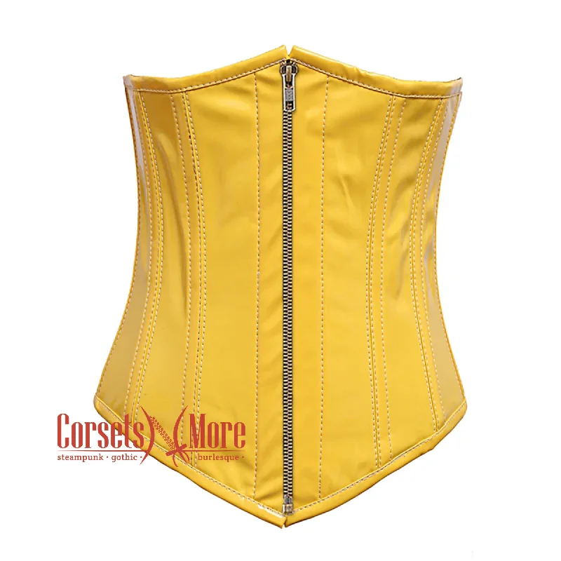 Corset top in striped pattern-Plus Size Yellow PVC Leather With Antique Zipper Gothic Long Underbust Waist Training Corset