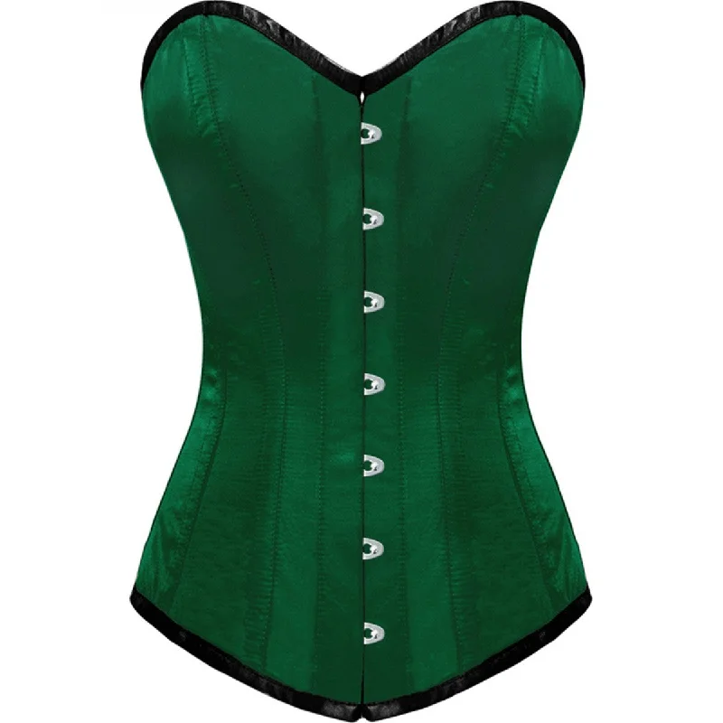 Corset with mesh inserts-Green Satin LONGLINE Overbust Corset Waist Training