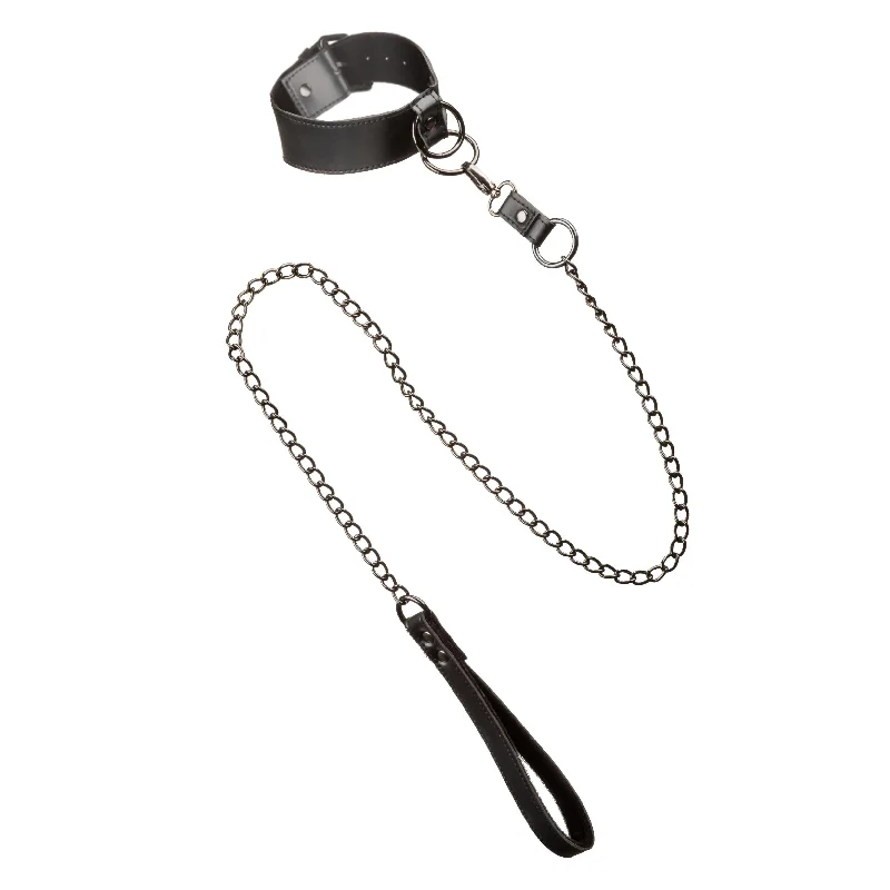 BDSM toy flogger features-Euphoria Collection Collar With Chain Leash -  Black