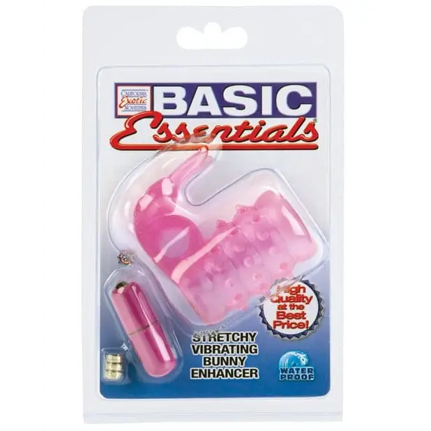 cock ring niche market-Basic Essentials Stretchy Vibrating Bunny Enhancer - Pink