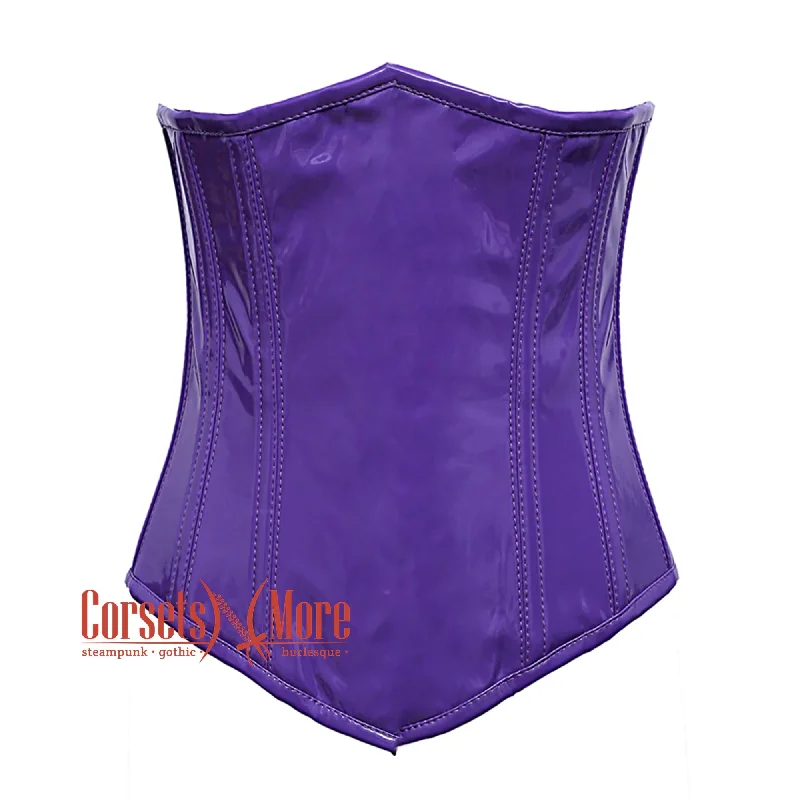 Corset for figure enhancement-Plus Size Purple PVC Leather  With Front Close Gothic Long Underbust Waist Training Corset