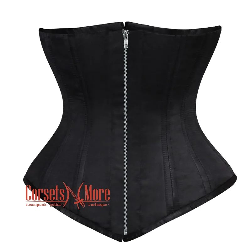 Corset in soft mauve-Plus Size Black Satin Double Boned Front Zipper Longline Underbust Steampunk Corset