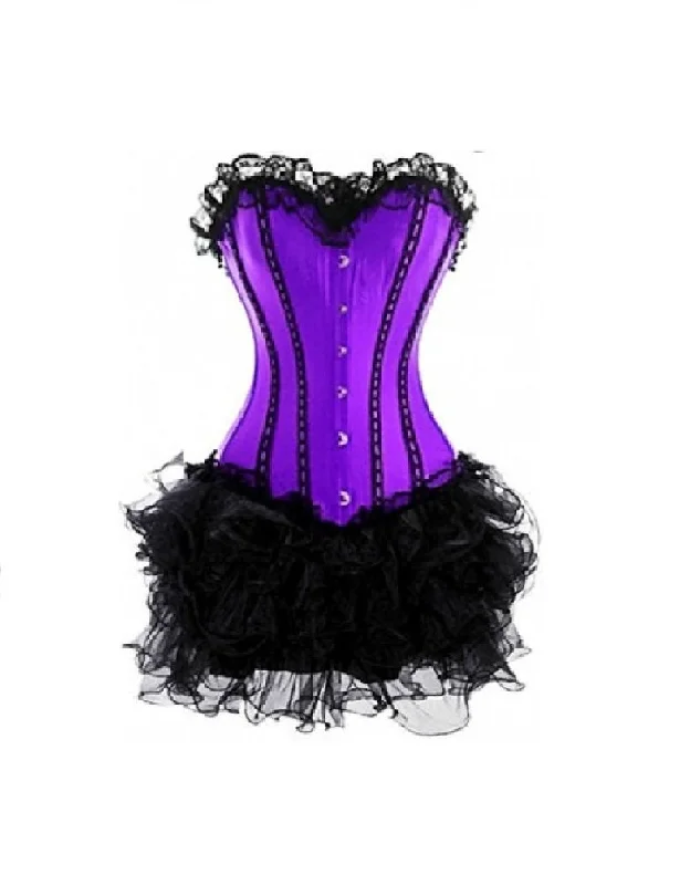 Corset for medieval costume-Purple Satin Black Tissue Tutu Skirt Overbust Corset Costume for Mardi Gras