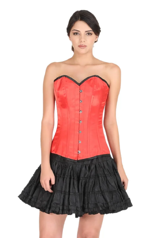 Corset for waist cinching-Red Satin Gothic Corset Burlesque Bustier Waist Training LONG Overbust