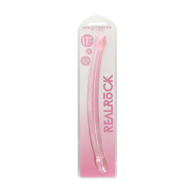 green-dildo-RealRock Crystal Clear Non-Realistic 17 in. Double Dildo Pink