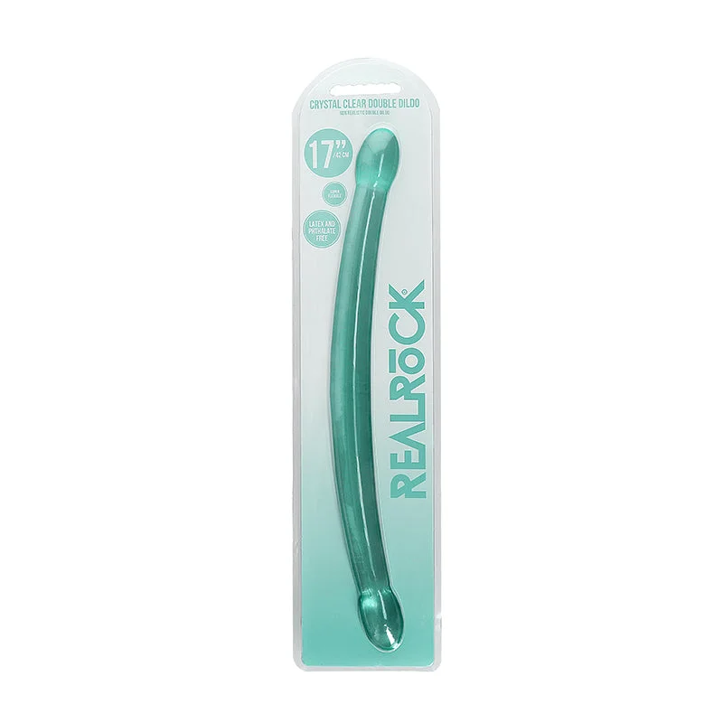 extra-soft-dildo-RealRock Crystal Clear Non-Realistic 17 in. Double Dildo Turquoise