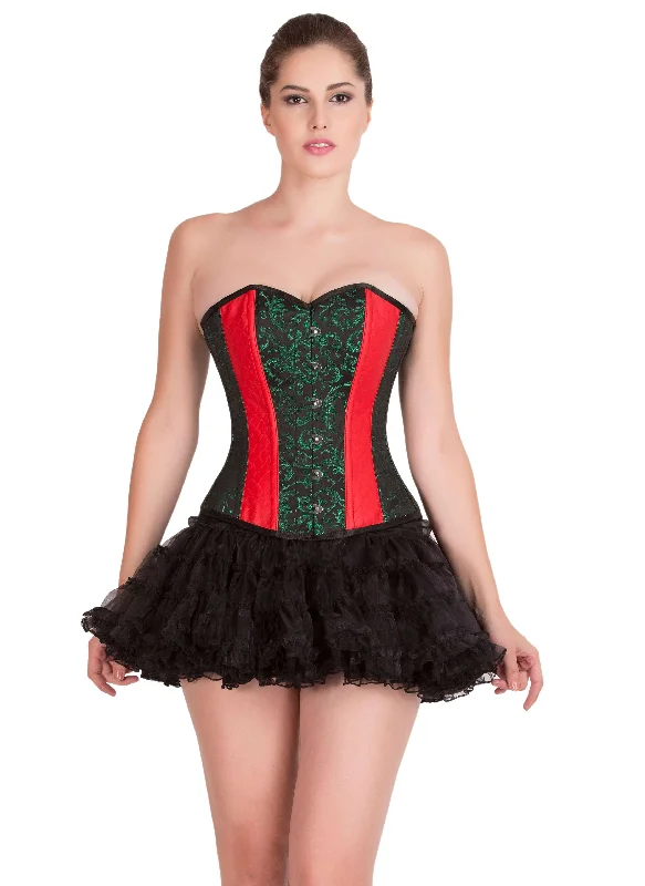 Corset for sculpted figure-Red Leather Green Black Brocade Gothic Burlesque Bustier Waist Training Overbust Corset  Top