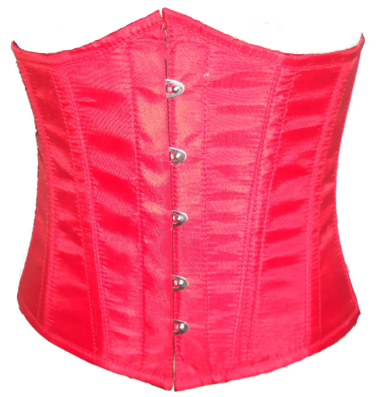 Corset with crisscross lacing-Red Poly Tapta Fabric Front Open Busk Waist Cincher Women Underbust Corset Top