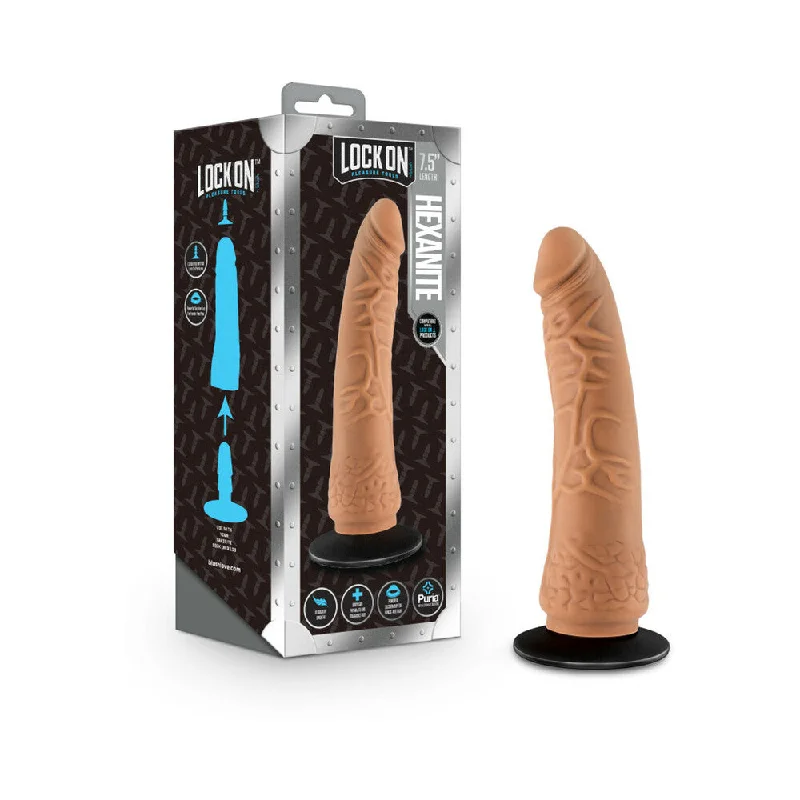 inflatable-dildo-Lock On Hexanite Dildo With Suction Cup Adapter 7.5 In. Mocha