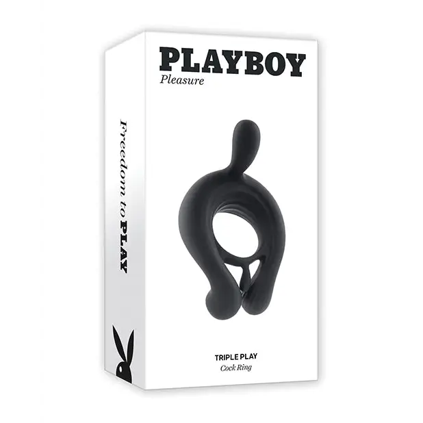 cock ring high power-Playboy Triple Play Rechargeable Remote Controlled Vibrating Silicone Cockring with Stimulator Black