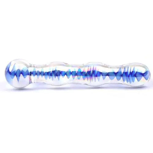 hollow-dildo-7-inch Blue Wavy Ribbed Glass Dildo for Her