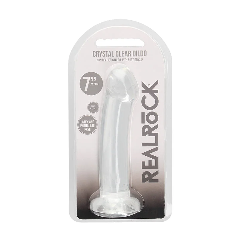 yellow-dildo-RealRock Crystal Clear Non-Realistic 7 in. Dildo With Suction Cup Clear