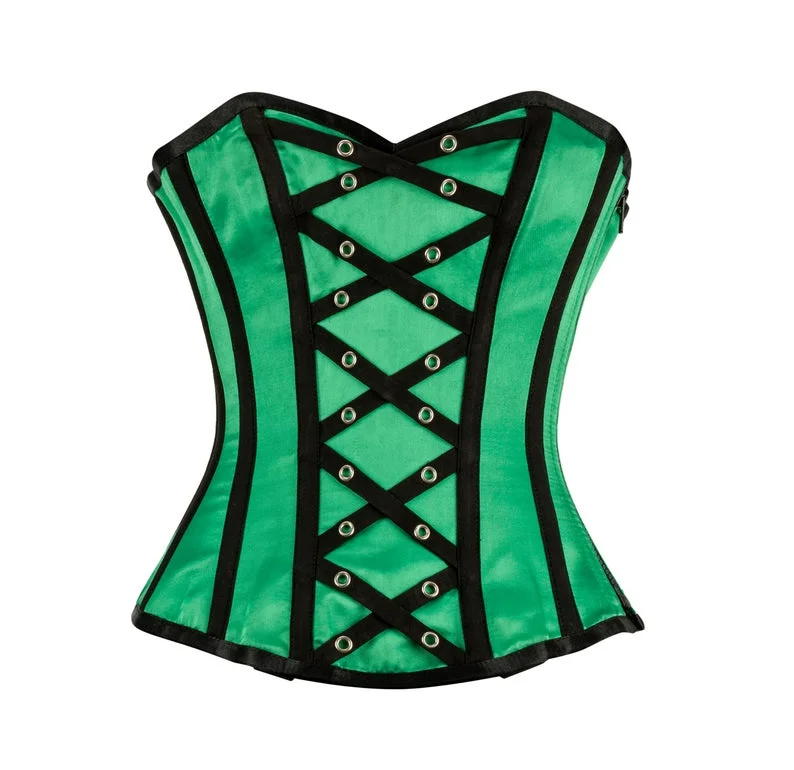 Corset dress for wedding guests-Deschamps Green Satin Overbust Corset