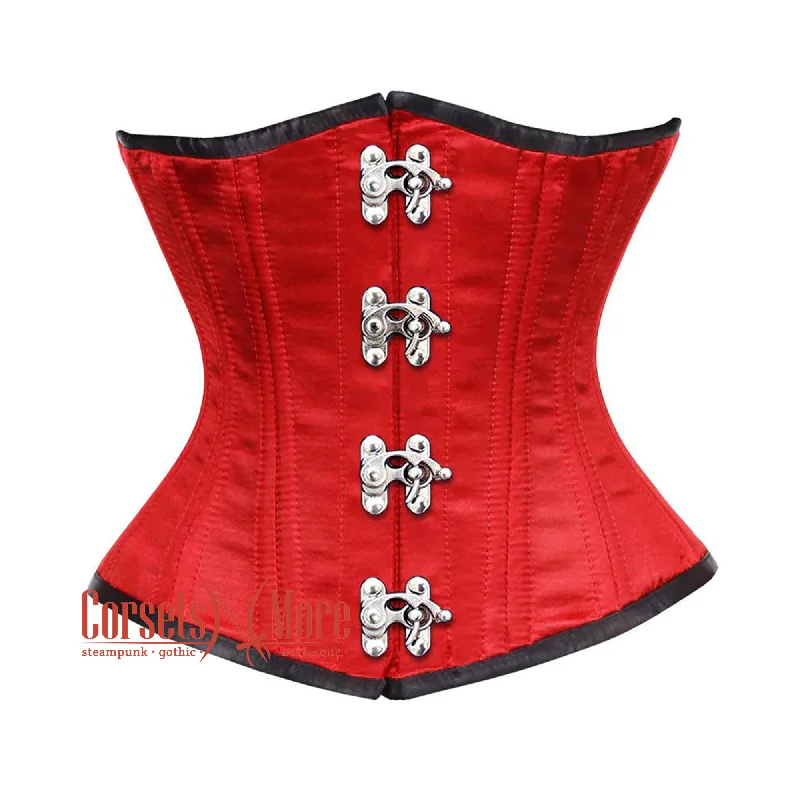 Corset in light coral-Red Satin Double Bone Front Clasps Gothic Waist Training Underbust Corset Bustier Top